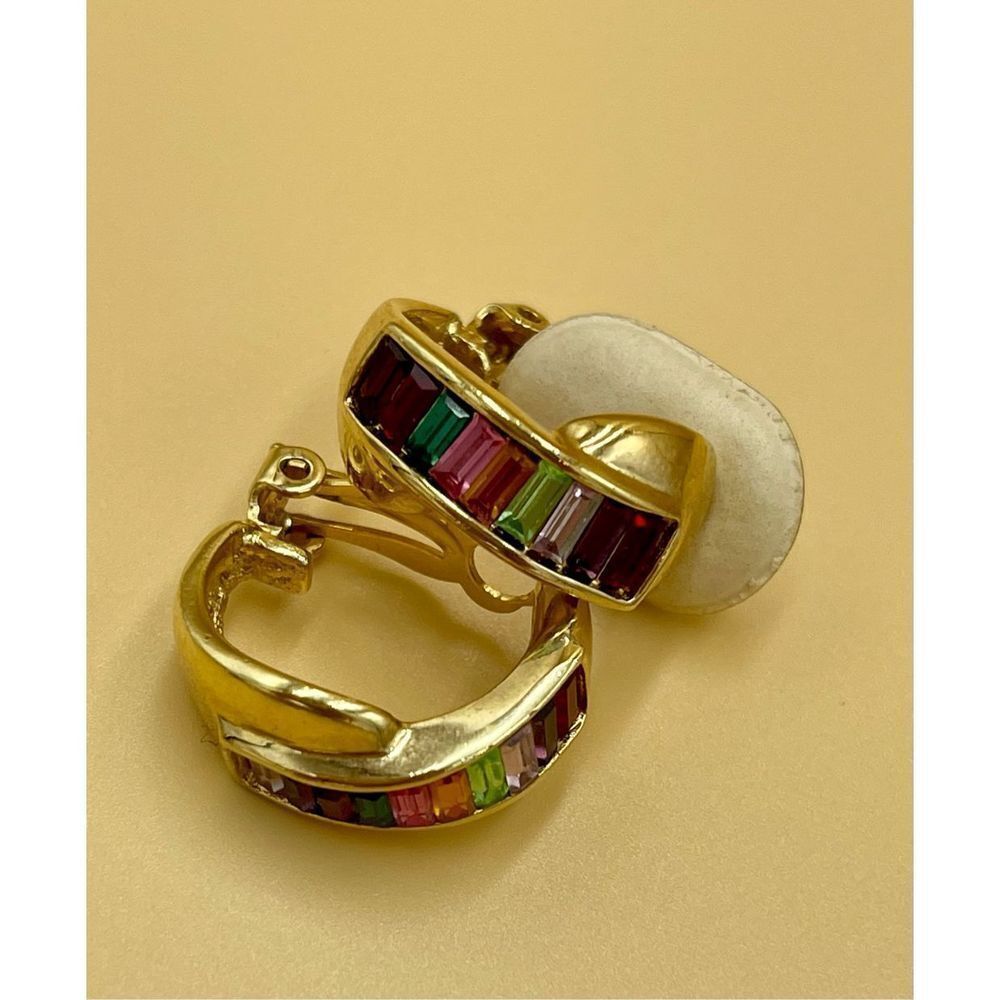 Vintage Gold Tone Rainbow Huggie Earrings